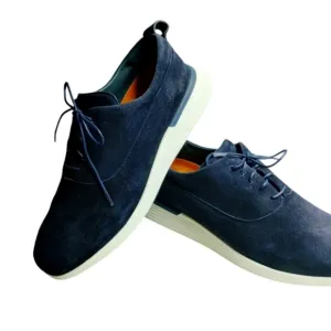 Wolf &amp; Shepard Leather Crossover Longwing Blucher Shoes Mens 10M Navy Suede