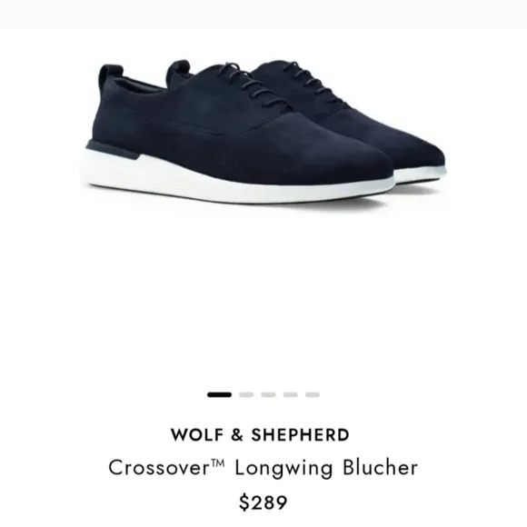 Wolf &amp; Shepard Leather Crossover Longwing Blucher Shoes Mens 10M Navy Suede