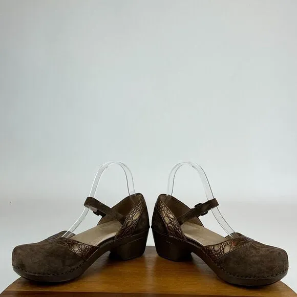 Womens Dansko Sally Mary Jane Brown Suede Comfort Clogs Shoes EUR 38 US‎ 7.5-8 M