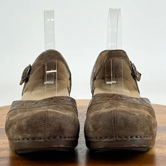 Womens Dansko Sally Mary Jane Brown Suede Comfort Clogs Shoes EUR 38 US‎ 7.5-8 M