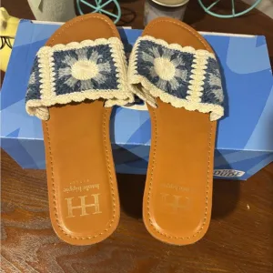 Women's Sandals Brand is Haut Hippie Style  Light Blue &amp; Cream Size 7.5 worn 1x