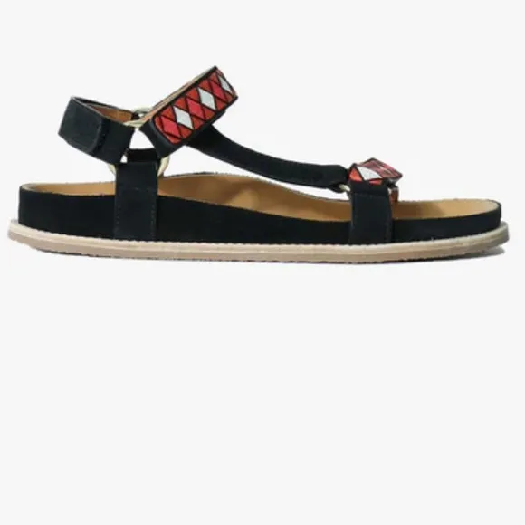 XIRENA ANAIS SANDAL Black and Red suede Sandals size 8