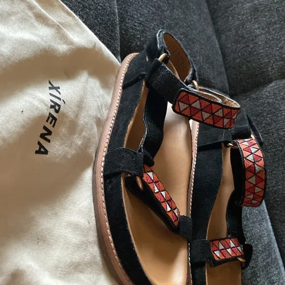 XIRENA ANAIS SANDAL Black and Red suede Sandals size 8