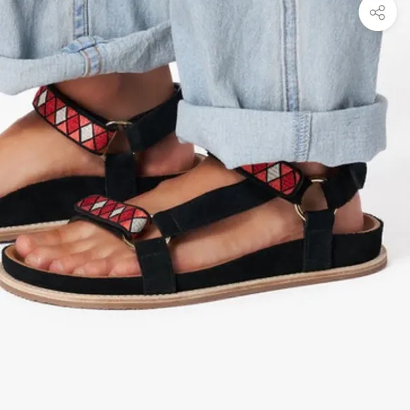 XIRENA ANAIS SANDAL Black and Red suede Sandals size 8