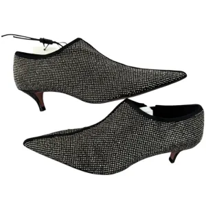 Zara Black Textile Silver Rhinestone Kitten Heel Ankle Bootie Sz 37 ~ NEW