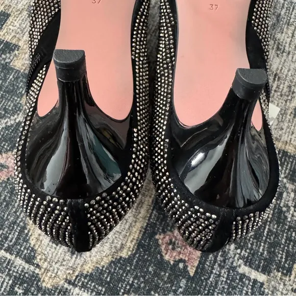 Zara Black Textile Silver Rhinestone Kitten Heel Ankle Bootie Sz 37 ~ NEW