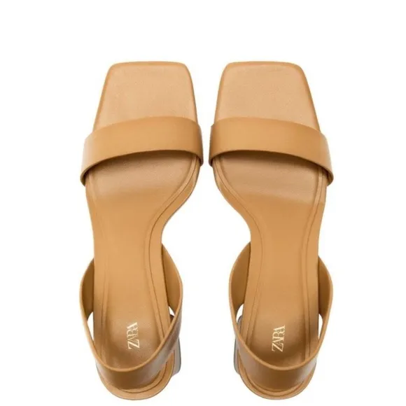 ZARA WIDE HEEL LEATHER SANDALS Brown Size8