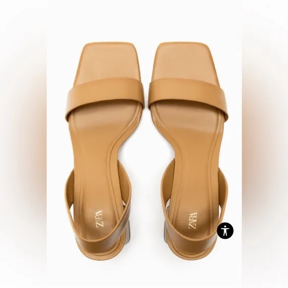ZARA WIDE HEEL LEATHER SANDALS Brown Size8