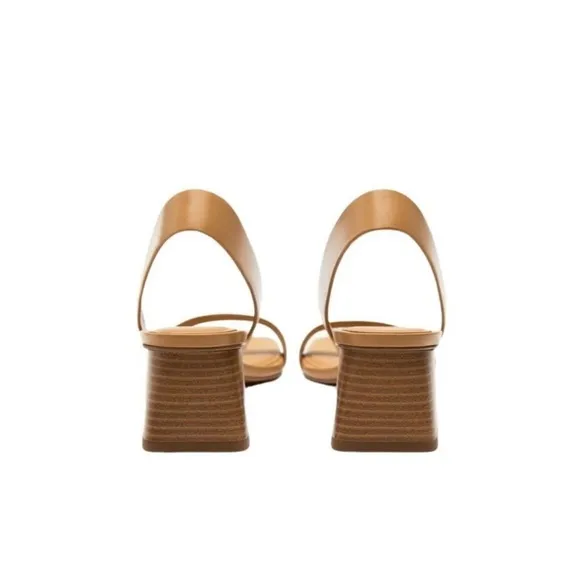 ZARA WIDE HEEL LEATHER SANDALS Brown Size8