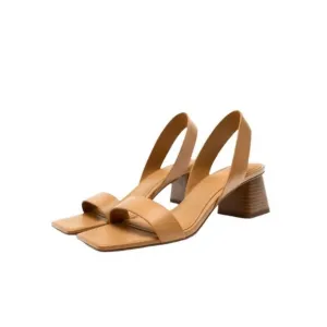 ZARA WIDE HEEL LEATHER SANDALS Brown Size8